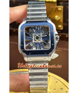 Santos De Cartier Reloj Super Clone Dial Skeleton Caja Acero Cepillada