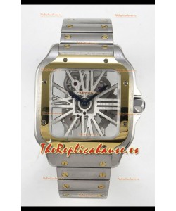 Santos De Cartier Reloj Super Clone en Dial Skeleton Caja Dos Tonos