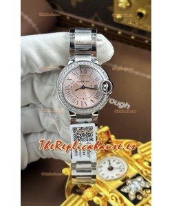Ballon De Cartier Cuarzo Suizo Calidad Espejo 1:1 33MM en Caja Acero Dial Rosado