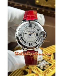 Ballon De Cartier Suizo Automático Calidad Espejo 1:1 33MM en Correa Burdeos