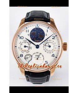 IWC Super Clone Portuguese Perpetual Calendar Rose Dial Dorado Blanco Reloj Réplica