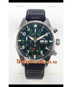IWC Super Clone Pilot Cronógrafo Edition Dial Verde Leather Reloj Réplica Suizo