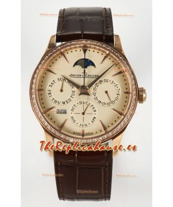 Jaeger LeCoultre Super Clone Master Ultra-Thin Calendario Perpetuo Dial Crema Reloj Bisel Diamantes