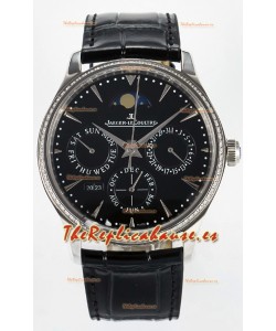 Jaeger LeCoultre Super Clone Master Ultra-Thin Calendario Perpetuo Dial Negro Reloj Diamantes