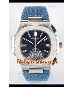 Patek Philippe Nautilus 5980/60G-001 Dial Azul Correa de tea con Números de Cristal
