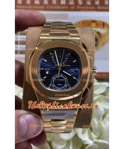 Patek Philippe Nautilus 5990R Caja Acero 904L chapada en Oro Rosado Dial Azul - Réplica Espejo 1:1