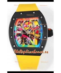 Richard Mille Super Clone RM68-01 Negro Caja Cerámica Correa Amarilla Tourbillon Réplica Suiza