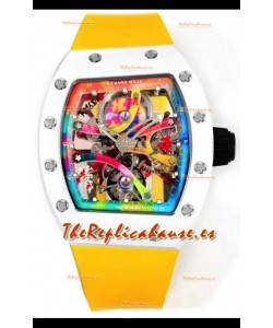 Richard Mille Super Clone RM68-01 Blanco Caja Cerámica Correa Amarilla Tourbillon Réplica Suiza