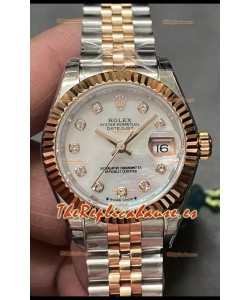 Reloj Rolex Datejust Super Clone Dial Madre Perla Dos Tonos Oro Rosado 28MM