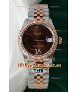 Rolex Datejust Calibre 3235, Movimiento Super Clone, Oro Rosado Dos Tonos 31MM - Dial Marrón