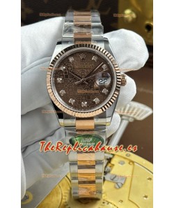 Rolex Datejust Super Clone Cal.3235, Dial Marrón Computarizado, Caja Dos Tonos Oro Rosado, 36 mm