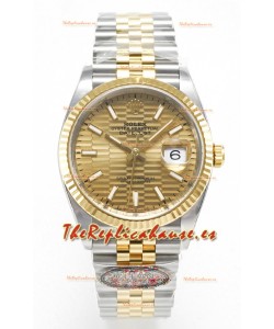 Rolex Super Clone Datejust ETA 3235 Movement 36MM Reloj Suizo Dos Tonos Oro Amarillo Dial Estriado