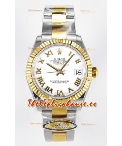 Rolex Super Clone Datejust ETA 2688 Movement 31MM Reloj Oro Amarillo Dos Tonos Dial Blanco