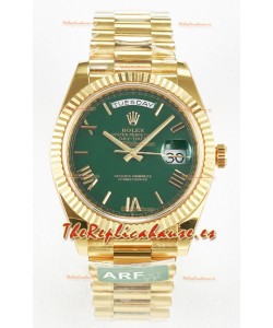 Rolex Day Date Super Clone Reloj Oro Amarillo 18K 40MM - Dial Verde 1:1 Calidad Espejo