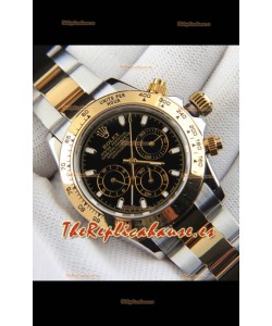 Rolex Daytona Movimiento Japonés Dos Tonos Caja de Oro Reloj en Dial Negro 