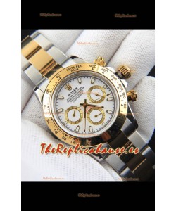Rolex Daytona Movimiento Japonés Dos Tonos Caja de Oro Reloj en Dial Blanco 