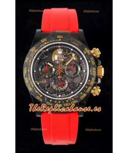 Rolex Daytona Rojo Blaken Reloj Réplica Suizo a Espejo 1:1 Dial Skeleton Movimiento Cal.4130