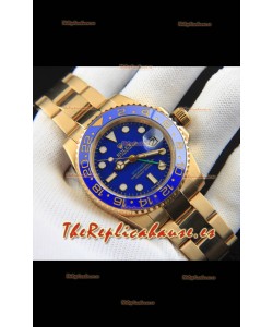 Rolex GMT Masters II Japonés chapado en Oro Rosado Reloj Réplica Dial Azul