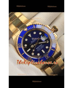 Rolex Submariner Reloj Réplica Japonés Acero 904L Oro Amarillo - Bisel de Cerámica en Azul