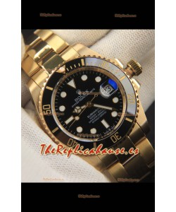 Rolex Submariner Reloj Réplica Japonés Acero 904L Oro Amarillo - Bisel de Cerámica en Negro