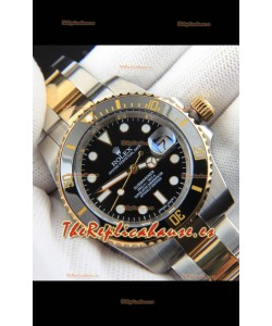 Rolex Submariner Reloj Réplica Japonés Caja Oro Amarillo en Dos Tonos Dial Negro 