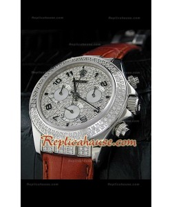 Rolex Daytona Reloj Suizo con Correa de Piel y Esfera de color Negro