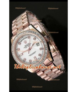 Rolex Daydate Reproducción Reloj Suizo - Reloj mediano de 37MM - Esfera Blanca Everose