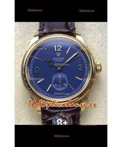 Reloj réplica suizo Rolex 1908 Perpetual con caja de oro amarillo y esfera azul
