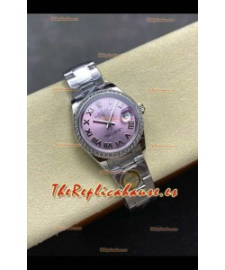 Reloj Rolex Superclon Datejust de 31 mm con esfera rosa y números romanos, modelo Oyster Superclon