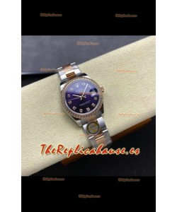 Reloj Rolex Superclon Datejust de 31 mm con esfera azul y caja Oyster de oro rosa