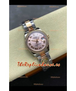 Reloj Rolex Superclon Datejust de 31 mm con esfera rosa y caja Oyster de oro rosa