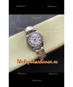 Reloj Rolex Superclon Datejust de 31 mm con esfera blanca y caja Oyster de oro rosa
