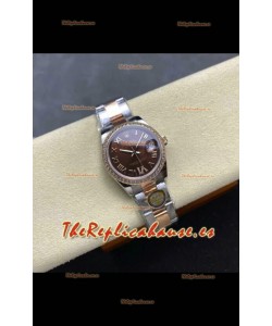 Reloj Rolex Superclon Datejust de 31 mm con esfera marrón y caja Oyster de oro rosa