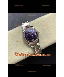 Reloj Rolex Superclon Datejust de 31 mm con esfera azul y caja Oyster de oro rosa