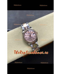 Reloj Rolex Superclon Datejust de 31 mm con esfera rosa y caja Oyster de oro rosa
