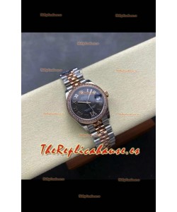 Reloj Rolex Superclon Datejust de 31 mm con esfera negra y oro rosa
