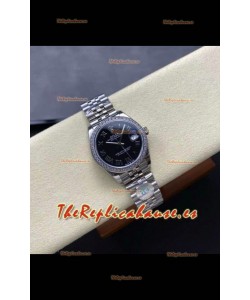 Reloj Rolex Superclon Datejust de 31 mm con esfera negra y caja de acero