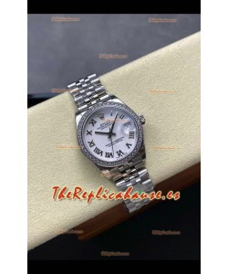 Reloj Rolex Superclon Datejust de 31 mm con esfera blanca y caja de acero