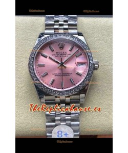 Reloj Rolex Superclon Datejust de 31 mm con esfera rosa y caja de acero