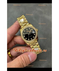 Reloj Rolex Datejust para mujer, 28 mm, esfera negra, oro amarillo, superréplica