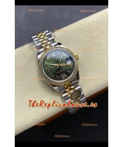 Reloj Rolex Superclon Datejust de 31 mm con esfera verde y oro amarillo
