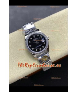 Reloj Rolex Superclon Datejust de 31 mm con esfera negra y caja de acero
