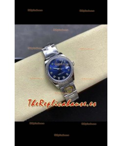 Reloj Rolex Superclon Datejust de 31 mm con esfera azul y caja de acero