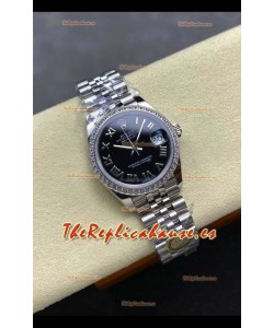 Reloj Rolex Superclon Datejust de 31 mm con esfera negra y números romanos, modelo Jubilee Superclon