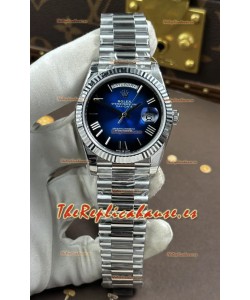 Reloj Rolex Day Date 228236 de acero inoxidable con esfera azul degradada y números romanos, réplica de alta calidad