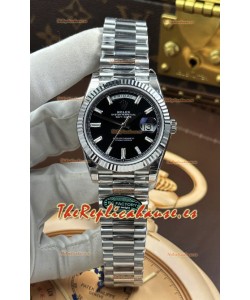 Reloj Rolex Day Date 228236 de acero inoxidable con esfera de cristal negro, réplica de alta calidad