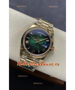 Reloj Rolex Day Date 228238 de oro amarillo con efecto degradado verde, superclon