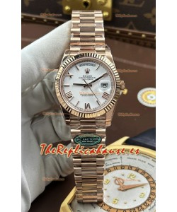 Reloj Rolex Day Date 228236 de oro rosa con esfera blanca y números romanos, réplica de alta calidad