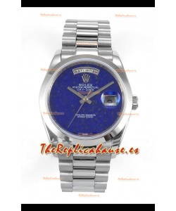 Reloj réplica suizo Rolex Day Date de acero inoxidable con esfera azul lapislázuli de 36 mm