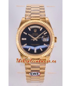 Reloj Rolex Day Date de oro amarillo con esfera negra personalizada de 40 mm, réplica súper original